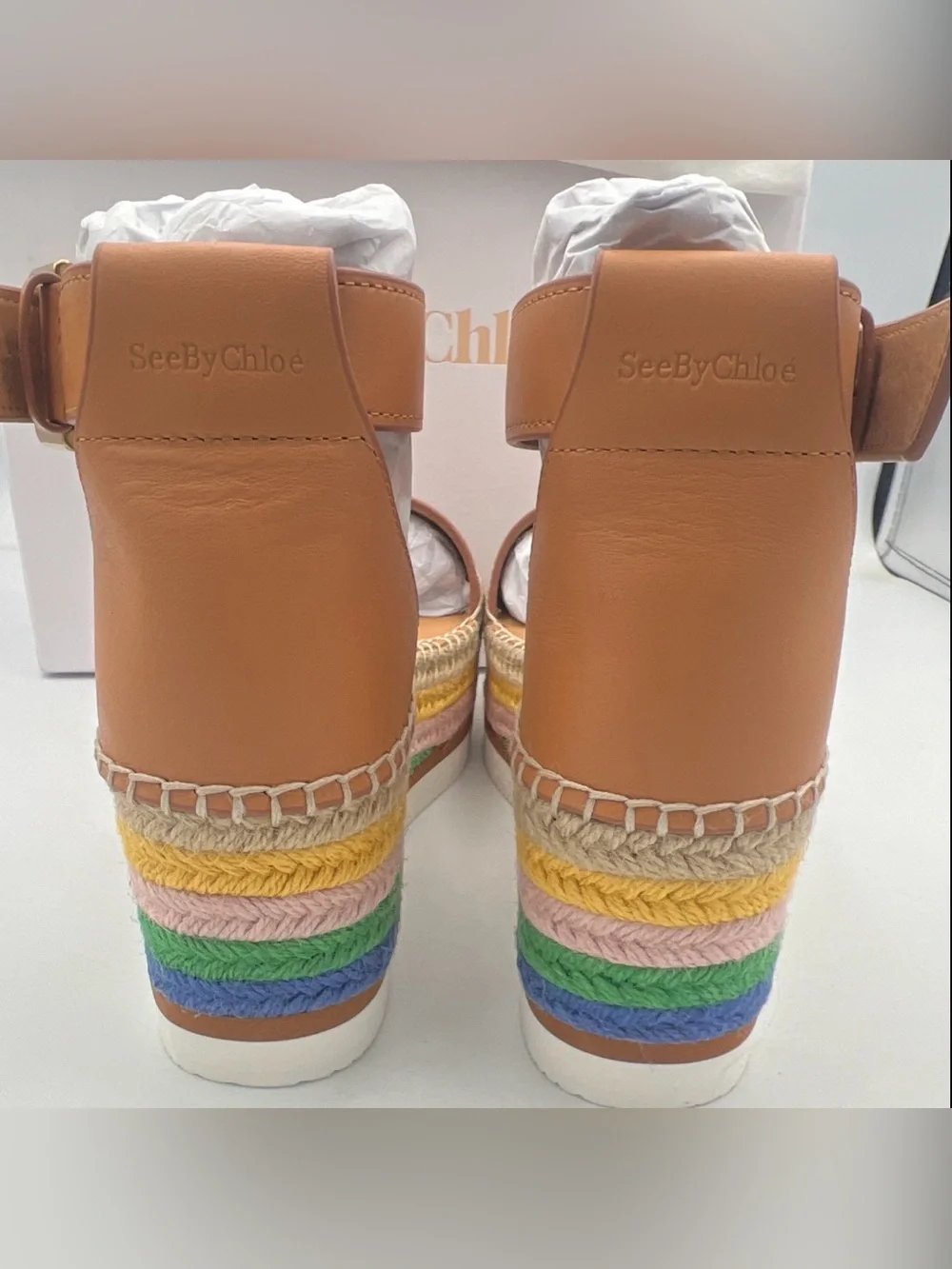 See by Chloé Glyn Tan Leather Espadrille Platform Wedge Sandal EU 40 NEWw/BOX